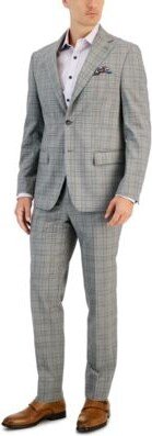 Mens Slim Fit Plaid Wool Suit Separates