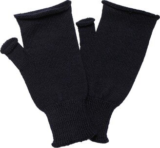 Navy Wool Fingerless Mitten Gloves