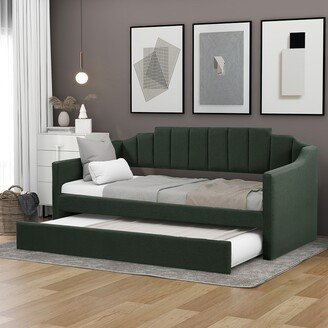 Upholstered Twin Daybed with Trundle for Living Room Gray/Green