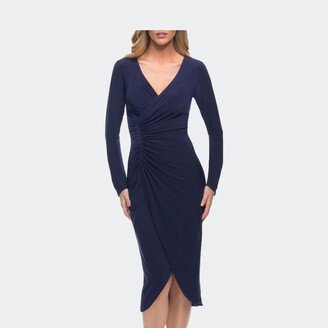 Long Sleeve Knee Length Dress with Wrap Style Skirt