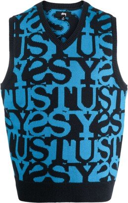 intarsia-knit logo V-neck vest