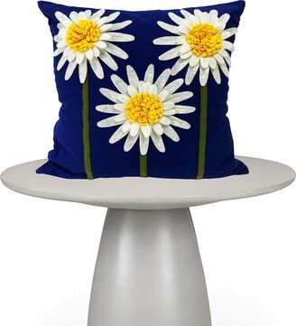 3D Felt Sunflowers Cotton Canvas 18 Navy Decorative Throw Pillow For Home Decor, House Warming