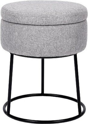 Grey Linen Storage Stool with Black Base - Black Metal Legs