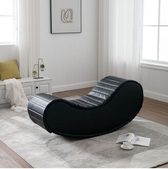 Modern Faux Leather Curved Rocking Chaise Lounge, Black