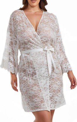 Jasmine Plus Size Soft Sheer Lace Robe with Self Tie Satin Sash