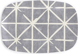 Serving Platters: Geometric Triangles - Distressed - Grey Serving Platter, Gray