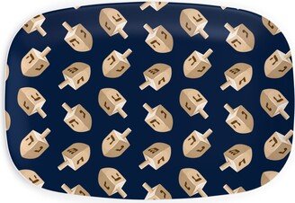 Serving Platters: Dreidels Serving Platter, Blue