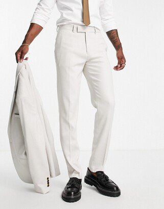 wedding slim suit pants in stone birdseye texture