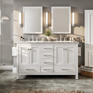 Aberdeen 72 White Transitional Double Sink Bathroom Vanity w/ White Carrara Top