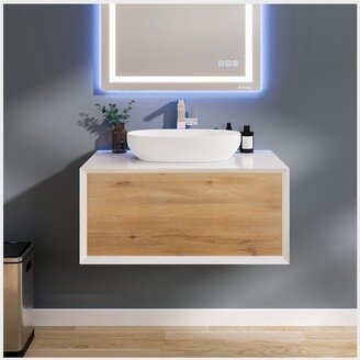 Santa Monica 36 inch White Oak Wall Mount Bathroom Vanity with Solid Surface Vessel Sink