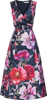 Neva Floral Mikado Tea Midi-Dress