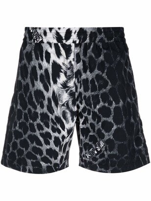 Animal-Print Elasticated-Waist Swim Shorts