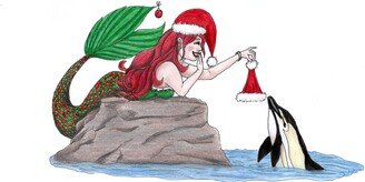 Christmas Mermaid With Dolphin Print