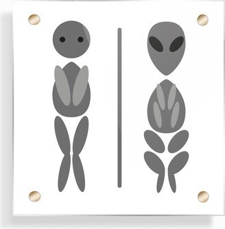 Funny Alien Restroom Sign, Gender Neutral Bathroom Wc Door Signage, Sci-Fi Fan Gift, Geeky Glass Plaque