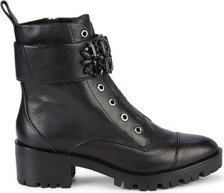 Pippa Jeweled Strap Pebbled-Leather Lug Boots