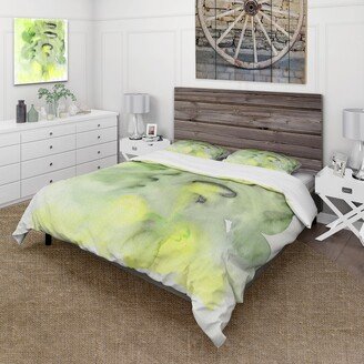 Designart 'Abstract Pond of Green and Yellow' Modern Duvet Cover Comforter Set