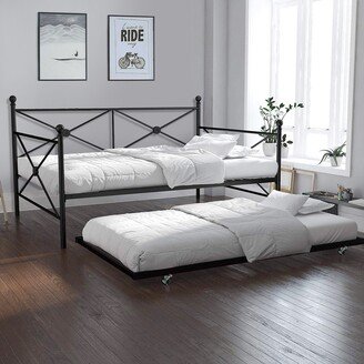 Black Metal Daybed Frame Twin Size Bed WITH TRUNDL