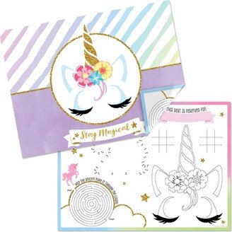 Big Dot Of Happiness Rainbow Unicorn - Paper Magical Coloring Sheets - Activity Placemats - Set of 16