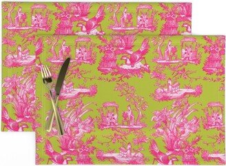 Pink Chinoiserie Placemats | Set Of 2 - Toile By Peacoquettedesigns Asian Chartreuse Cloth Spoonflower