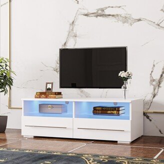 RASOO Modern TV Cabinet with Color-Changing LED Lights and Two Spacious Drawers for up to 43-inch TVs