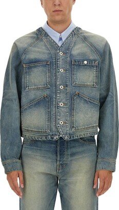 V-Neck Buttoned Denim Workwear Jacket