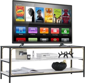 3-Tier TV Stand Entertainment Center for TV's up to 50'' w/ Tempered Glass Top