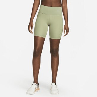 Women's Tight Mid-Rise Ribbed-Panel Running Shorts with Pockets in Green