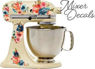 Floral Stand Mixer Decal Set, Fits Kitchenaid Or Other Kitchen Mixer Brands, Includes 5 Small Indigo & Coral Floral Stickers - Wbmix005