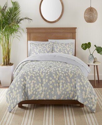 Simply Clean Ellen Botanical Leaf Microbial-Resistant 5-Piece Complete Bedding Set, Twin/Twin Xl - Gray, Yellow