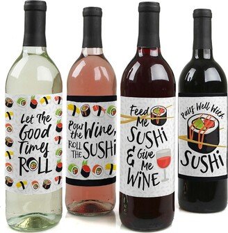 Big Dot Of Happiness Let's Roll - Sushi - Japanese Party Decor - Wine Bottle Label Stickers - 4 Ct