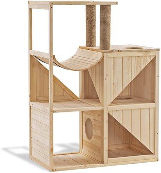 Cat House Condo with Scratching Columns for Indoor Cats, Solid Wood 0505 - N/A