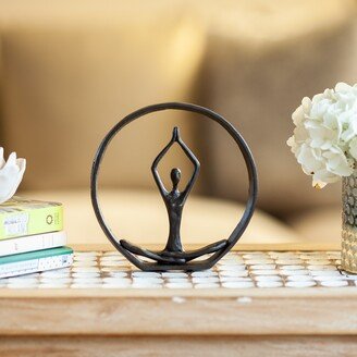 Circle Iron Sculpture with Figurine in Yoga Pose-AA