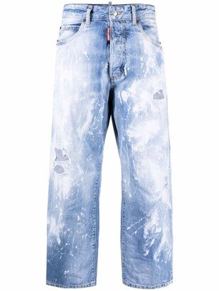 Distressed Paint-Splattered Wide-Leg Jeans