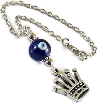 Evil Eye Car Mirror Hanger, Rearview Charm, Ornament, Blue Ceramic Bead, Metal Crown Decoration, Hanging, Accessories