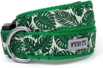 The Worthy Dog Tropical Leaves Dog Collar - Green - L