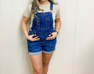 Judy Blue High Waisted Destroy Short Overall In Dark Blue