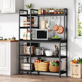 Lee Furniture Brown Industrial Wood Bakers Rack with Storage,Black Modern Microwave Oven Stand,5-Tier Kitchen Utility Storage Shelf