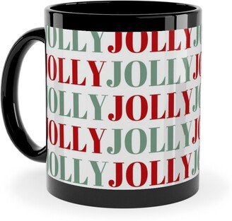 Mugs: Jolly Print Repeat Ceramic Mug, Black, 11Oz, Red