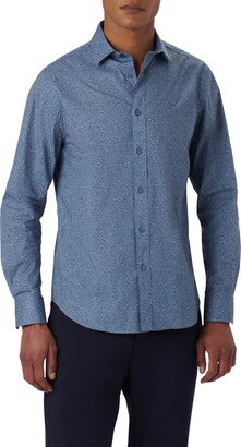 Axel Stria Print Stretch Cotton Button-Up Shirt