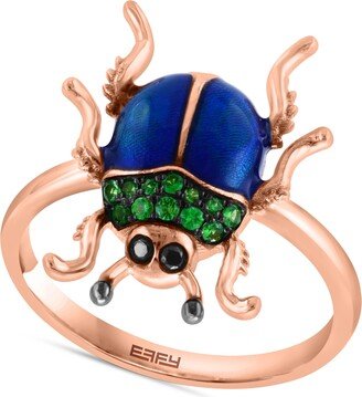 Tsavorite (1/6 ct. t.w.) & Black Diamond Accent Beetle Ring in Blue Enamel & 14k Rose Gold