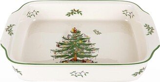 Christmas Tree Rectangular Handled Dish-AA