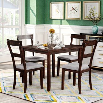 EDWINRAY 5 Piece Dining Table Set Industrial Wooden Kitchen Table and 4 Chairs for Dining Room