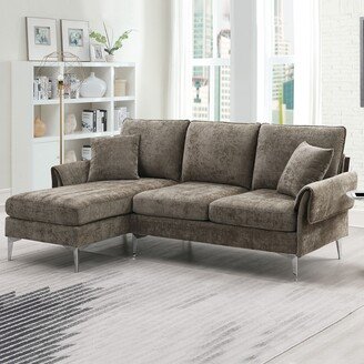 84 Convertible Sectional Sofa, Modern Chenille L-Shaped Sofa Couch,Espresso