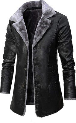 IAKAEUI Men's Leather Jacket Spring and Autumn Winter Blazer Lapel PU Faux Leather Suit Coats Button Casual Biker Style Jacket (Color : Black