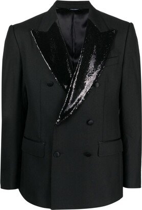 Sequin-Lapel Double-Breasted Blazer