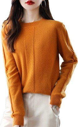 Generic 100% Merino Wool Crewneck Pullover Sweater Hollow Out Knitted Jumper Women Cashmere Sweater Tops Gold Yellow XXL