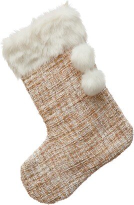 19-1/2H Fabric Bouclé Stocking w/Faux Fur Trim & Pom Poms