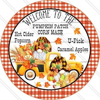 Welcome Pumpkin Patch - Gnomes Sign Truck Fall Autumn Wreath Sign, Metal