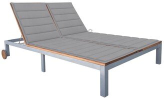 2-Person Sun Lounger with Cushion Solid Acacia Wood and Steel - 81.5 x 51.2 x 34.6