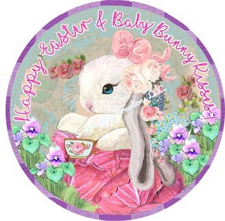 Happy Easter & Baby Bunny Kisses Wreath Sign, Easter Sign, Metal Sign, Round Sign, Signs For Wreaths, S Chandler Creation